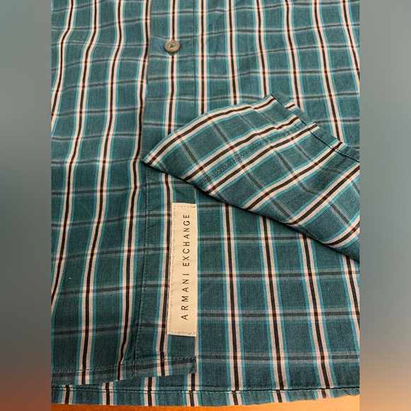 A/X Armani Exchange Shirt Mens Size M Button Up Green Checkered - Picture 4 of 7